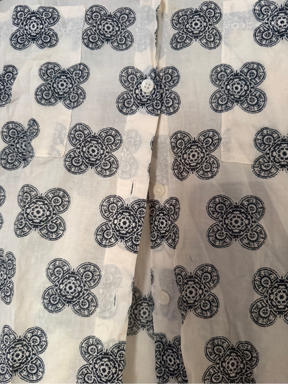 Madewell white cream black floral medallion print Short-Sleeve buttoned Shirt - Picture 4 of 6